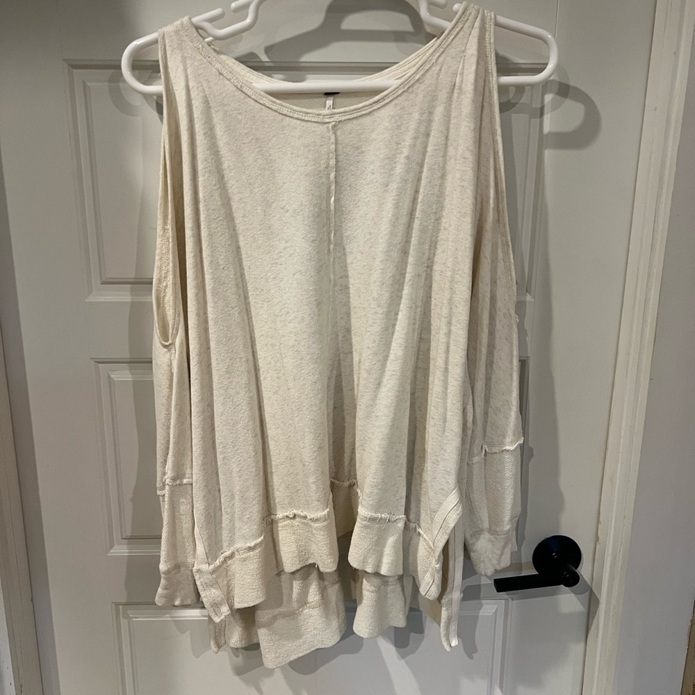 Free People Cream Cold Shoulder Top